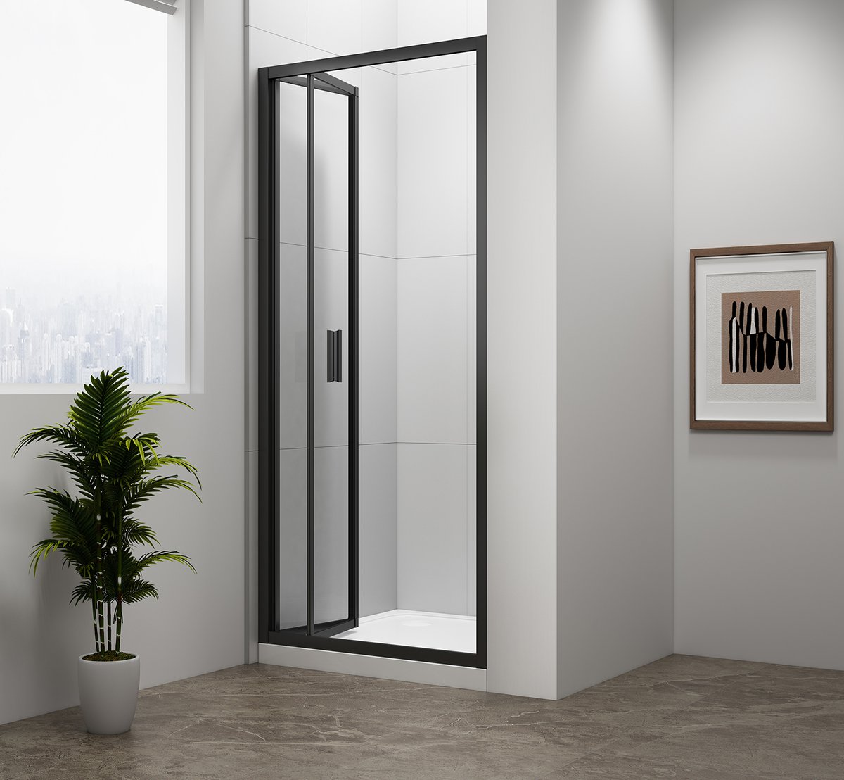 Polysan EASY BLACK sprchové dveře skládací 900mm, čiré sklo, v koupelně