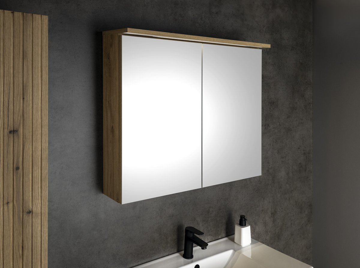 Aqualine KAWA STRIP galerka s LED osvětlením 80x70x22cm, dub emporio, nad umyvadlem