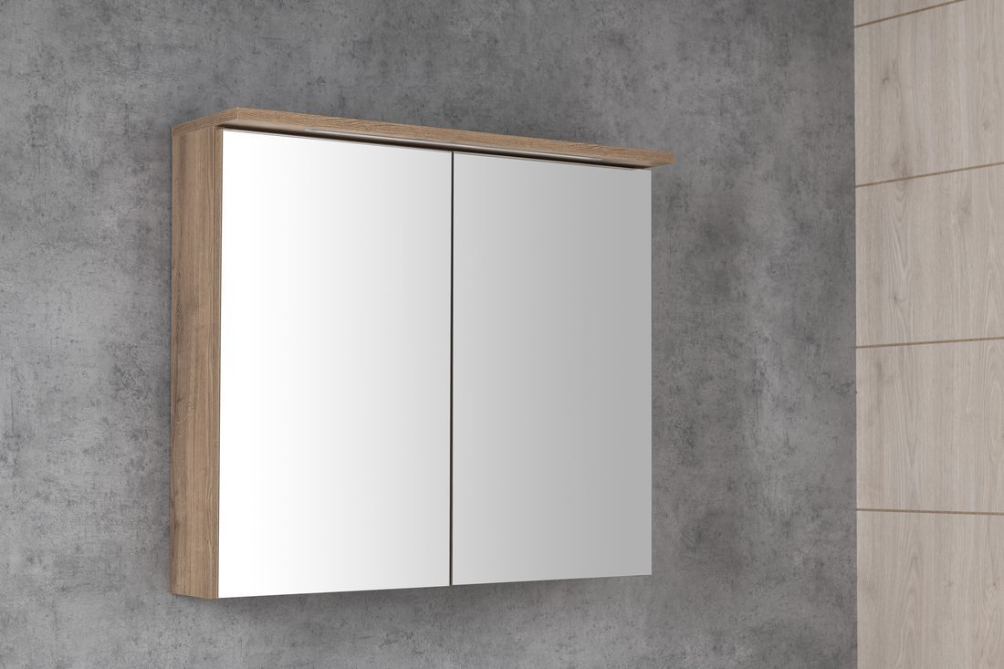 Aqualine KAWA STRIP galerka s LED osvětlením 80x70x22cm, dub emporio, na šedé stěně