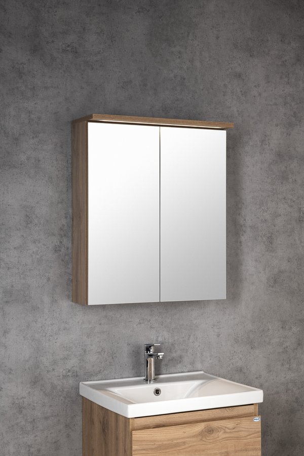 Aqualine KAWA STRIP galerka s LED osvětlením 60x70x22cm, dub emporio, nad umyvadlem