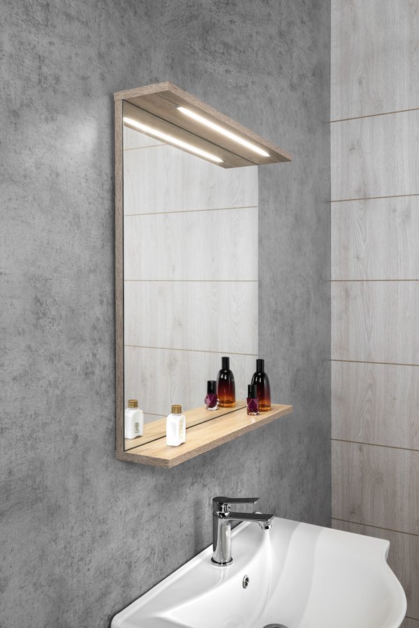 Aqualine KORIN STRIP zrcadlo s LED osvětlením 60x70x12cm, dub platin, nad umyvadlem