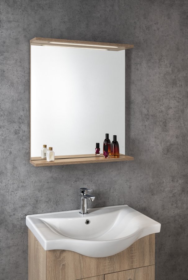 Aqualine KORIN STRIP zrcadlo s LED osvětlením 60x70x12cm, dub platin, nad umyvadlem 2