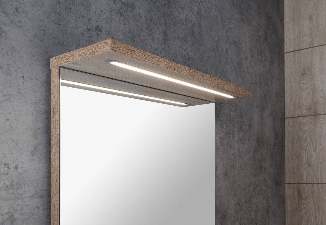 Aqualine KORIN STRIP zrcadlo s LED osvětlením 50x70x12cm, dub platin, detail osvětlení