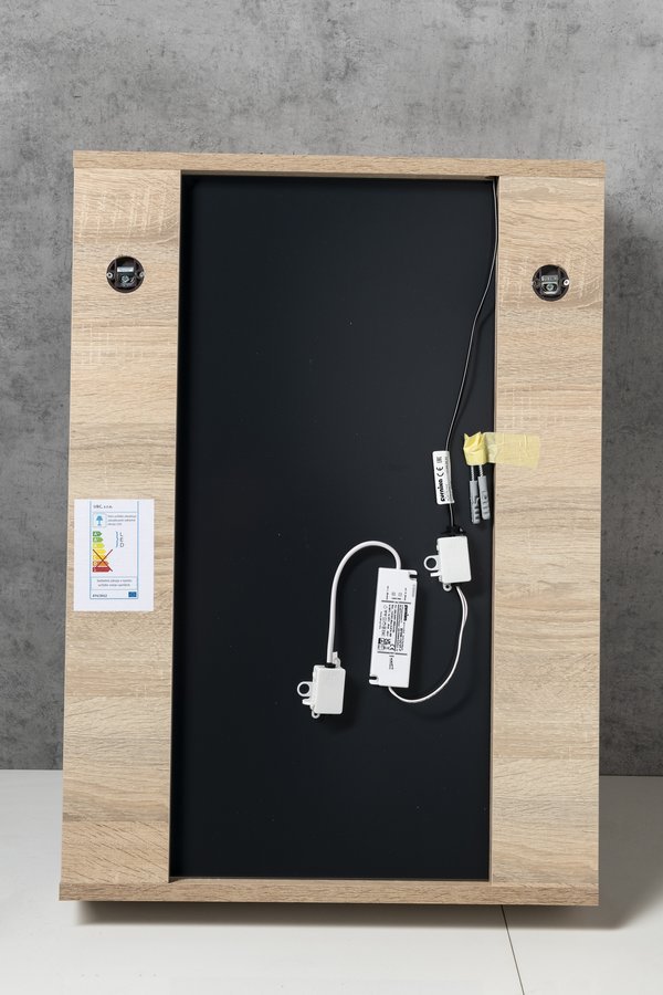 Aqualine KORIN STRIP zrcadlo s LED osvětlením 50x70x12cm, dub platin, zadní strana s kabeláží