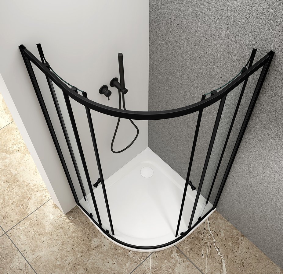 Aqualine ARLETA BLACK čtvrtkruhová sprchová zástěna 900x900mm, čiré sklo, ve sprchovém koutě