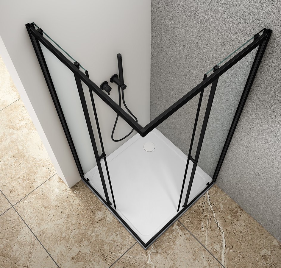 Aqualine AGGA BLACK čtvercová sprchová zástěna 800x800mm, čiré sklo, ve sprchovém koutě