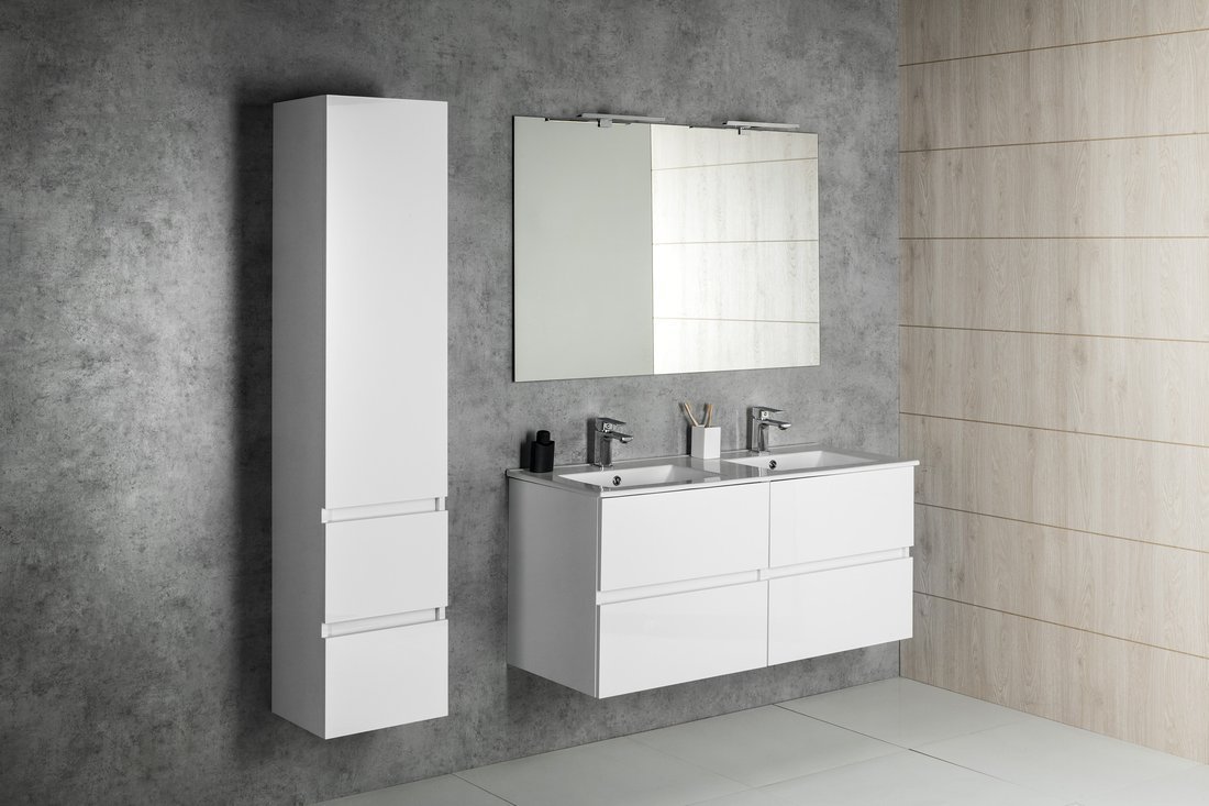Aqualine PANEDA umyvadlová skříňka 119x55x45,2cm, bílá, skříňka s umyvadlem a zrcadlem