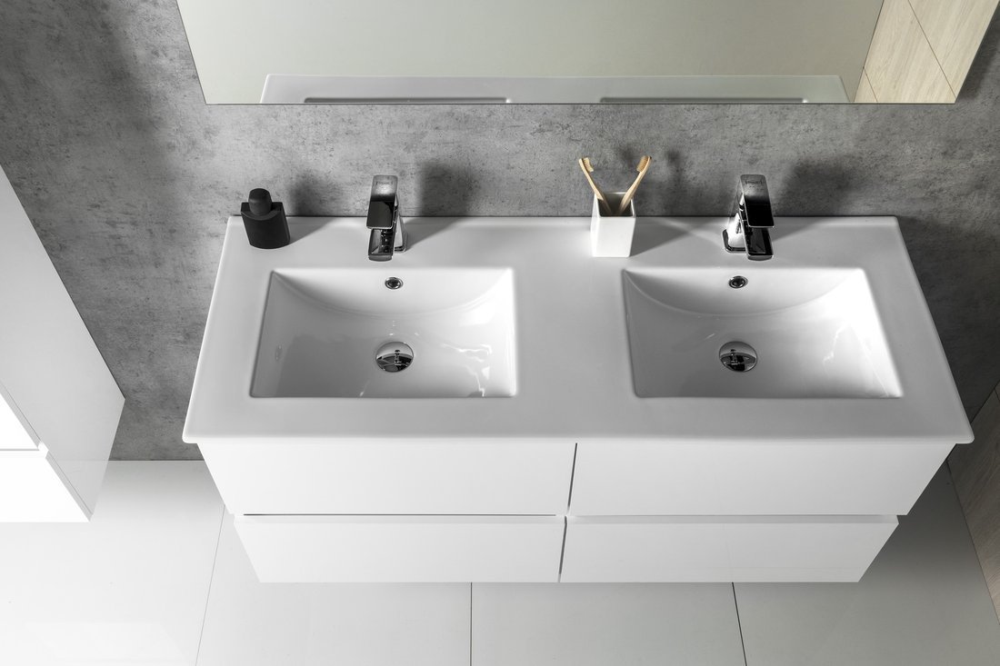 Aqualine PANEDA umyvadlová skříňka 119x55x45,2cm, bílá, dvojumyvadlo na závěsné skříňce