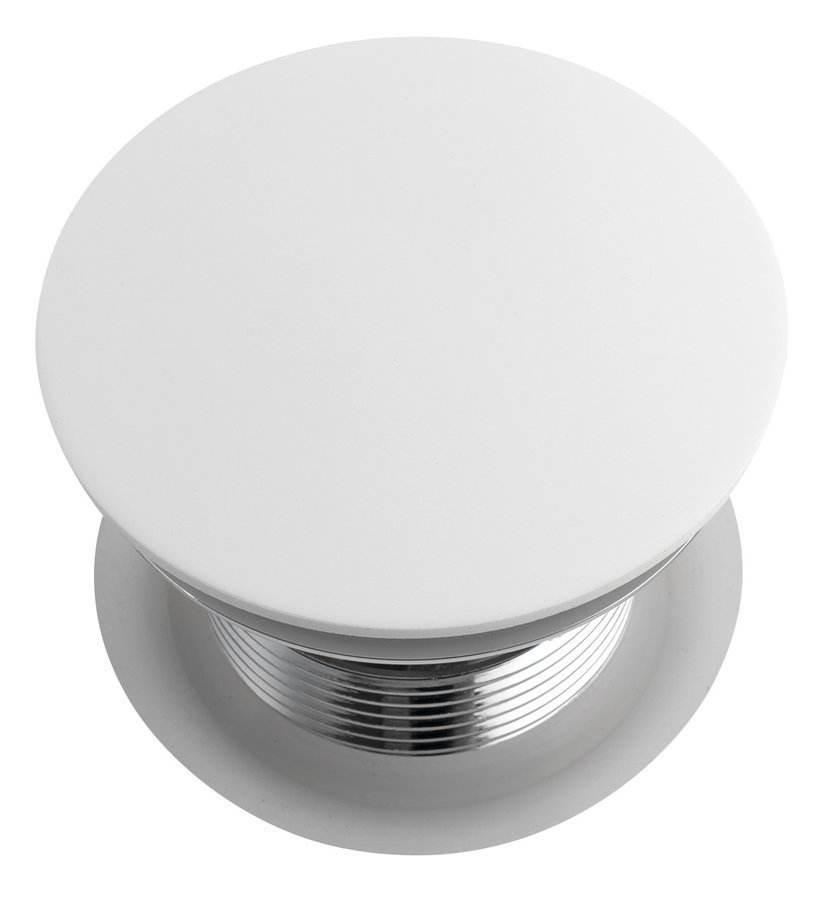 Polysan Vanová výpust 6/4", click-clack, pro vany s integrovaným přepadem, solid surface, bílá mat, detail krytu výpusti