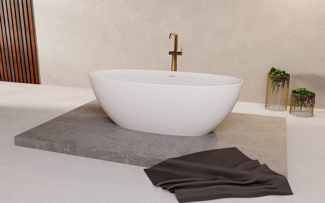 Polysan NOYA volně stojící vana, solid surface, 170x76x56cm, bílá mat, v koupelně