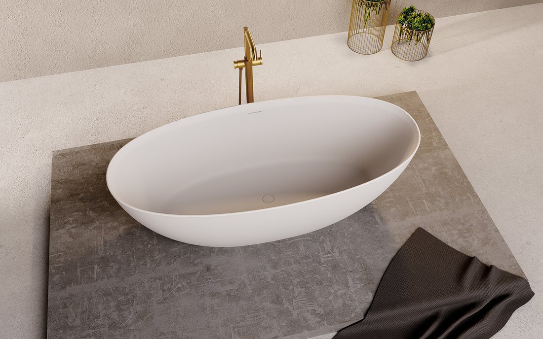 Polysan NOYA volně stojící vana, solid surface, 170x76x56cm, bílá mat, v koupelně 2