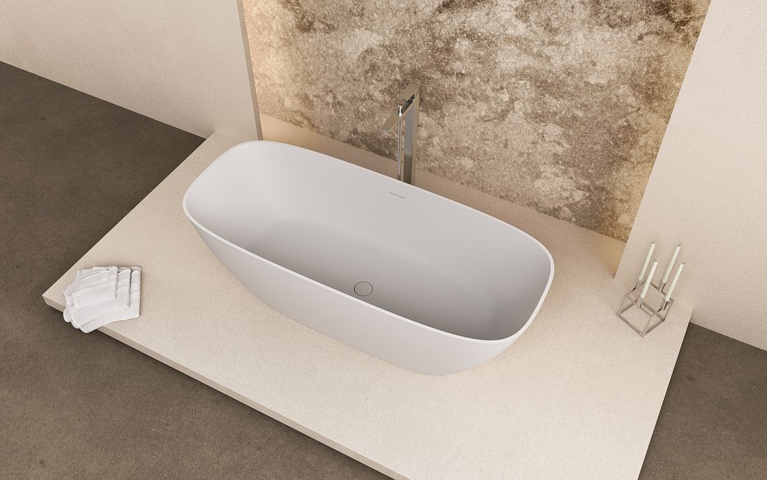 Polysan MEDINA volně stojící vana, solid surface, 165x70x52cm, bílá mat, v koupelně 2