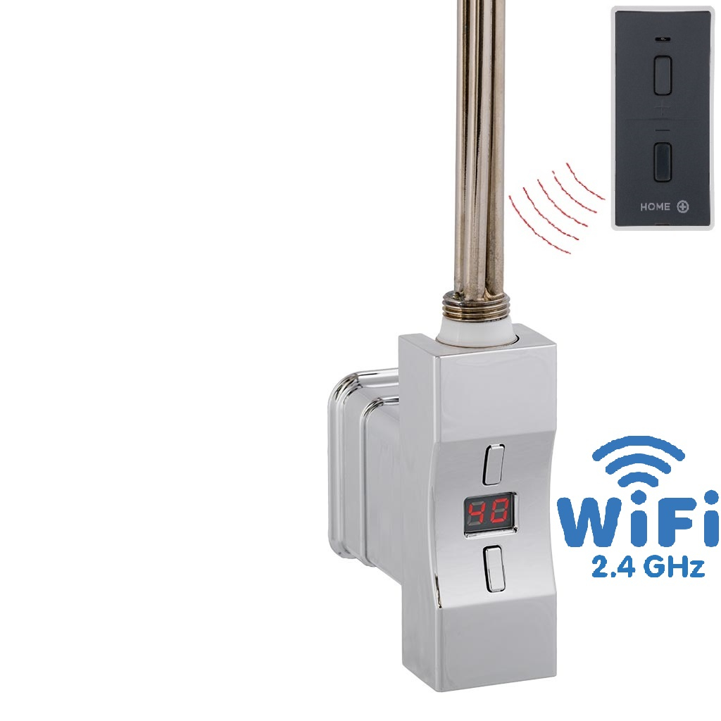 Hydronix Home Plus WiFi, obdélníkový profil, topná tyč, barva lesklý chrom s vypínačem bez kabelu