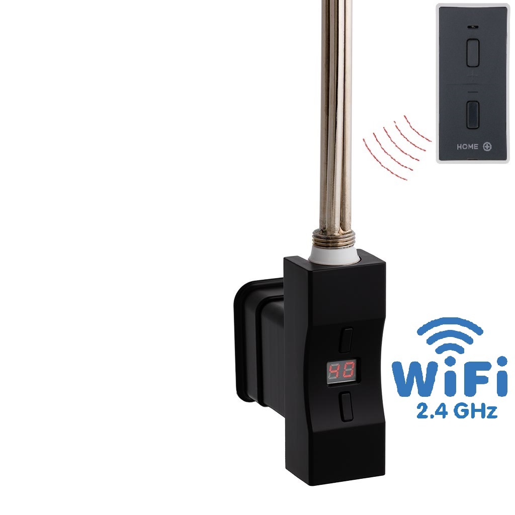 Hydronix Home Plus WiFi, obdélníkový profil, topná tyč, barva černá s vypínačem bez kabelu