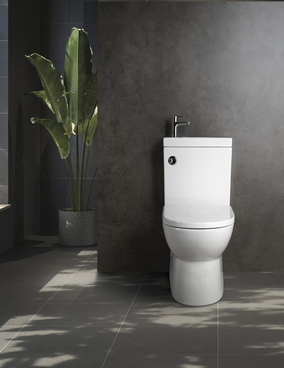 Aqualine JALTA HYGIE WC kombi s umývátkem, Rimless, spodní/zadní odpad, bílá, v koupelně