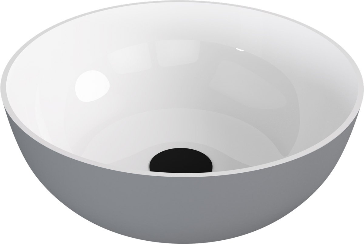 Polysan BANERA ROUND umyvadlo na desku, litý mramor, průměr 39cm, bílá/šedá mat