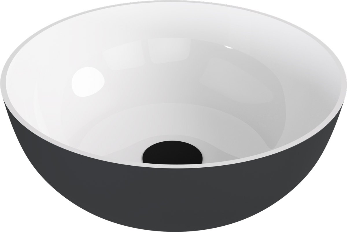 Polysan BANERA ROUND umyvadlo na desku, litý mramor, průměr 39cm, bílá/antracit mat