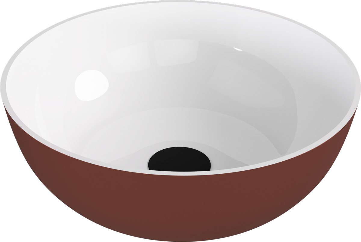 Polysan BANERA ROUND umyvadlo na desku, litý mramor, průměr 39cm, bílá/hnědá mat