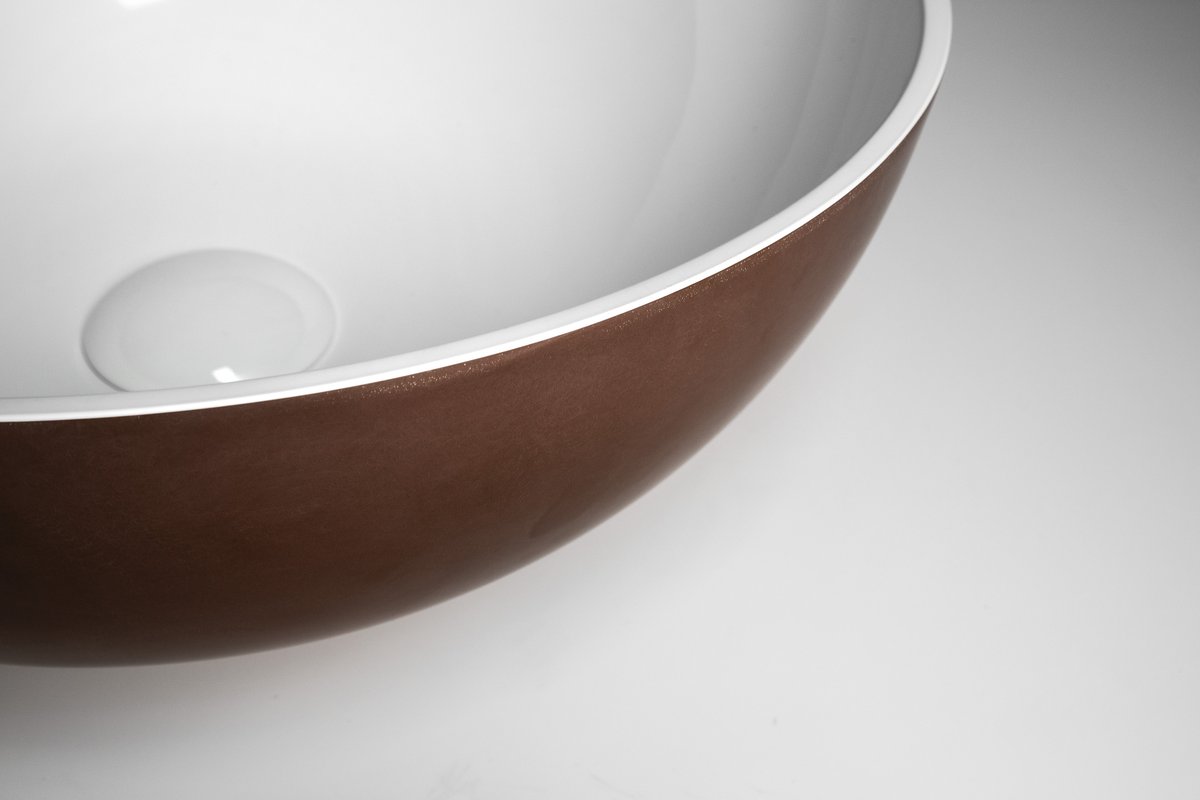 Polysan BANERA ROUND umyvadlo na desku, litý mramor, průměr 39cm, bílá/hnědá mat, detail okraje umyvadla