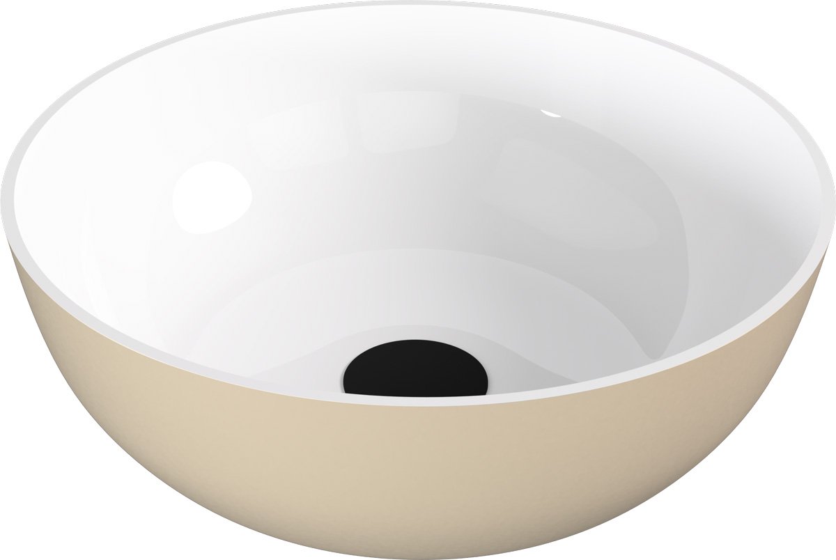 Polysan BANERA ROUND umyvadlo na desku, litý mramor, průměr 39cm, bílá/béžová mat