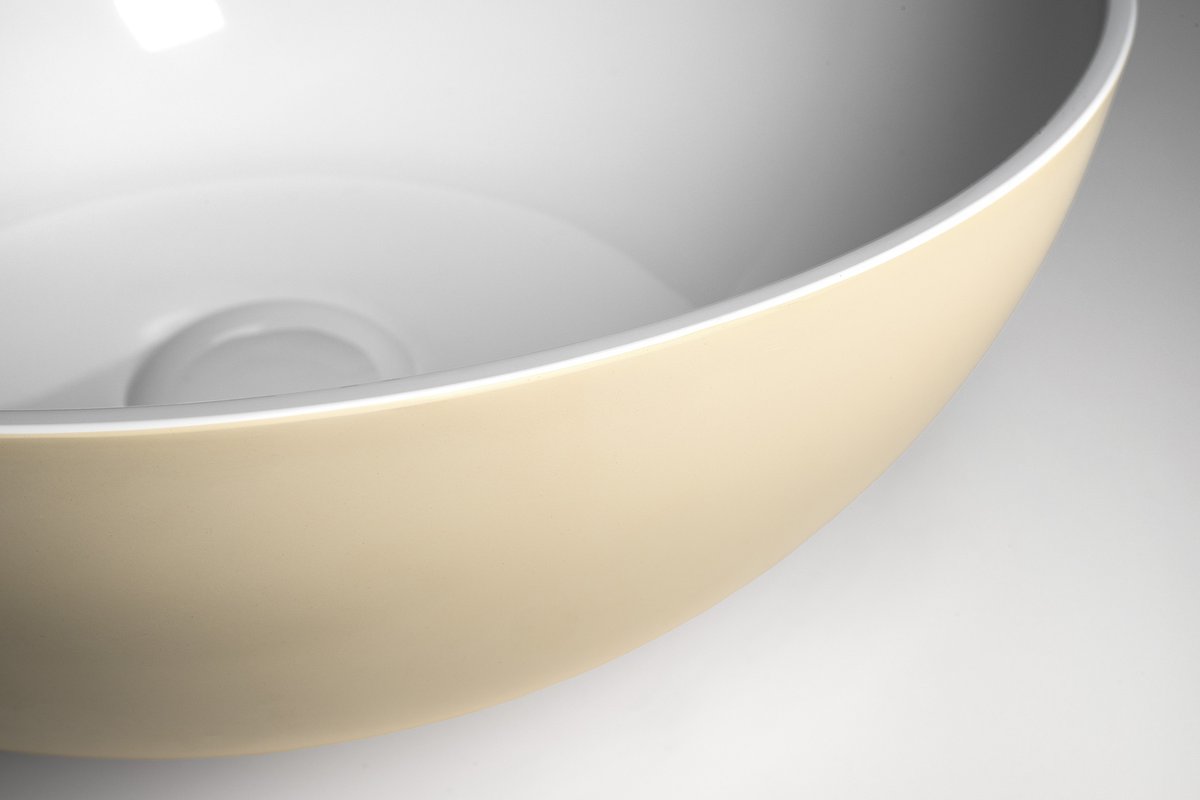 Polysan BANERA ROUND umyvadlo na desku, litý mramor, průměr 39cm, bílá/béžová mat, detail okraje umyvadla