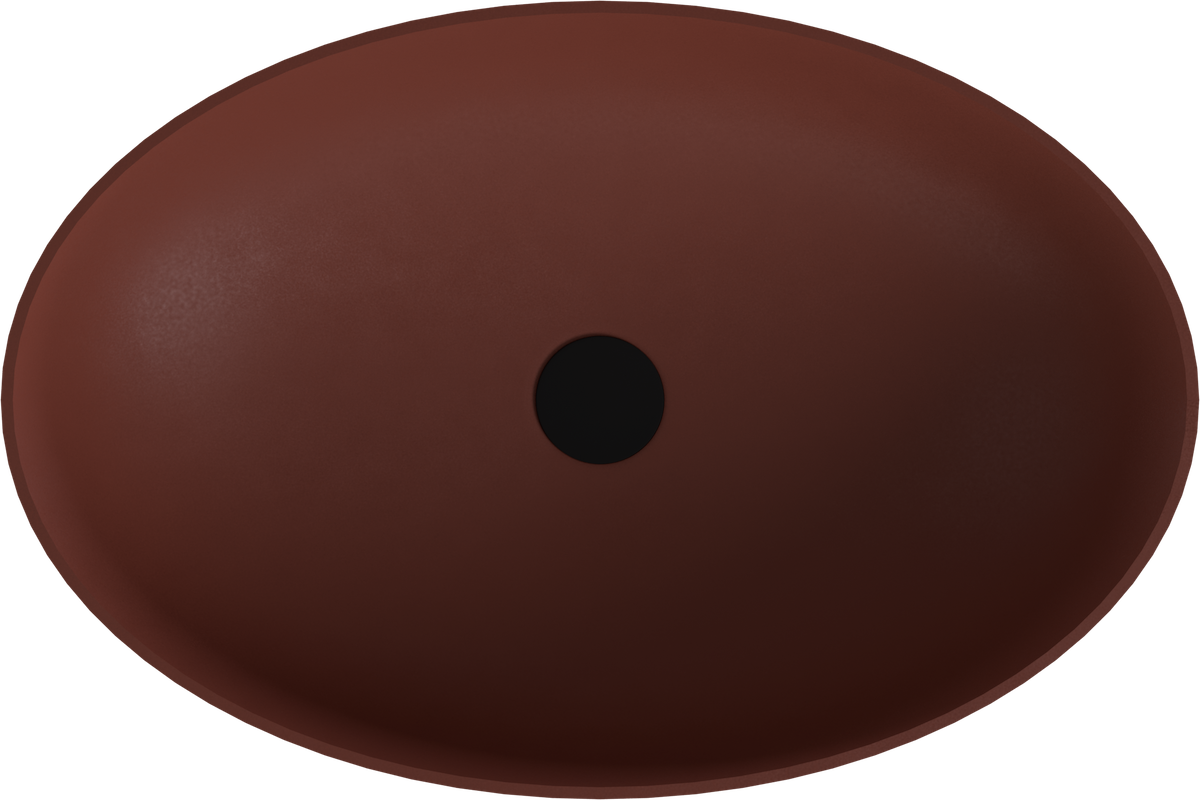 Polysan BANERA OVAL umyvadlo na desku, litý mramor, 60x40cm, hnědá mat, pohled shora