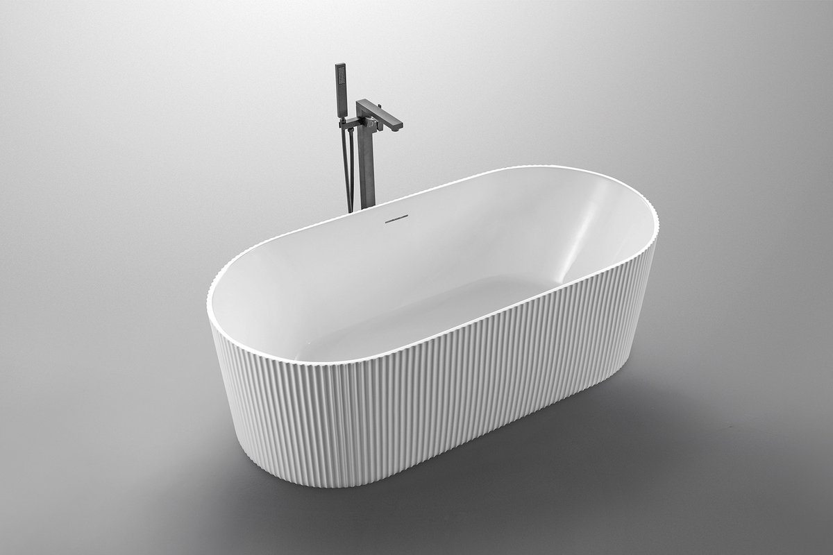 Aqualine TURIA STRIP volně stojící vana 170x80cm, bílá, pohled zepředu zboku
