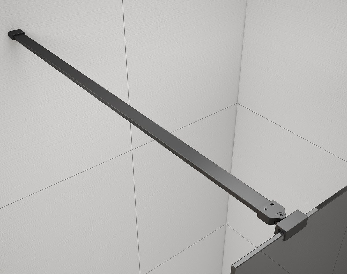 Polysan ESCA BLACK MATT jednodílná sprchová zástěna do prostoru, kouřové matné sklo, 1200 mm, detail černé stabilizační tyče