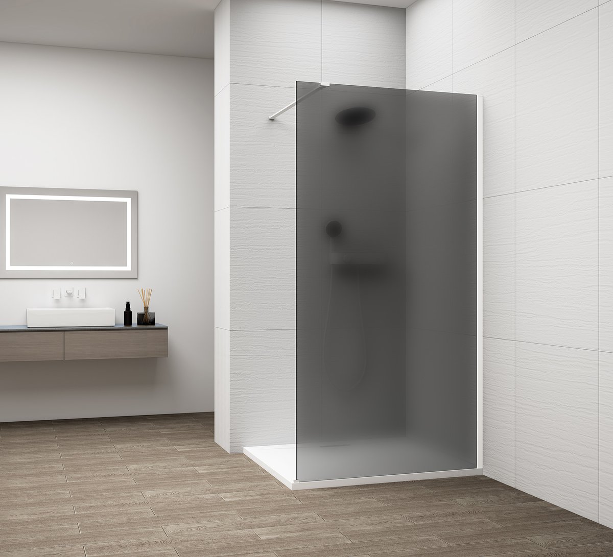 Polysan ESCA WHITE MATT jednodílná sprchová zástěna k instalaci ke stěně, kouřové matné sklo, 1500 mm