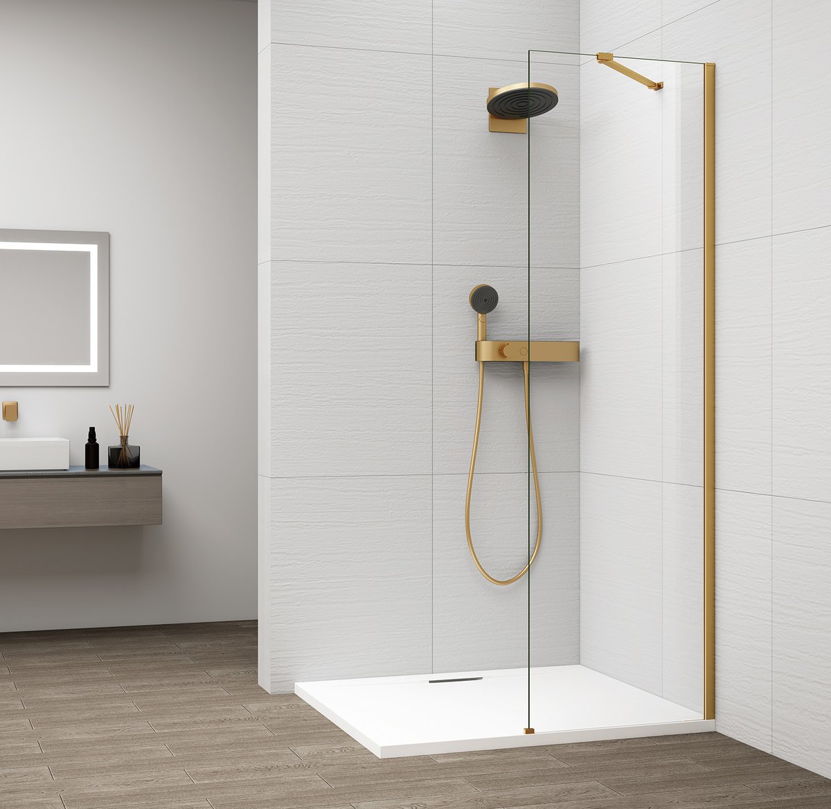 Polysan ESCA GOLD MATT jednodílná sprchová zástěna k instalaci ke stěně, sklo čiré, 500 mm