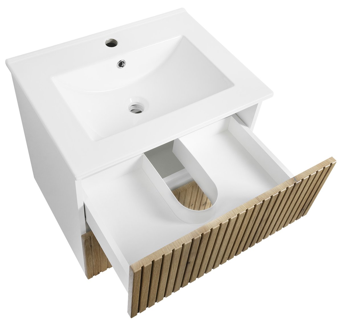 Aqualine PANEDA STRIP umyvadlová skříňka 59,5x55x45,2cm, dub emporio, s otevřenou zásuvkou