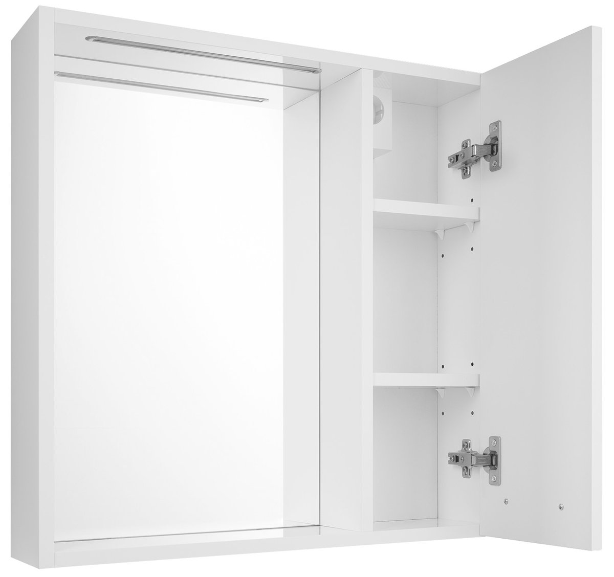 Aqualine ZOJA/KERAMIA FRESH STRIP galerka s LED osvětlením, 60x60x14cm, pravá, bílá, s otevřenými dvířky