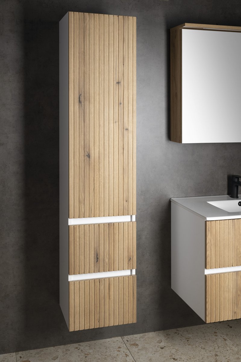 Aqualine PANEDA STRIP skříňka vysoká 35x165x31cm, levá/pravá, dub emporio, v koupelně