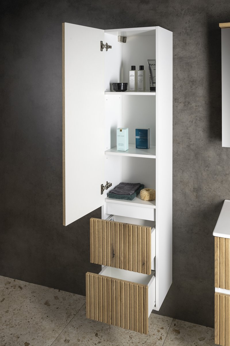 Aqualine PANEDA STRIP skříňka vysoká 35x165x31cm, levá/pravá, dub emporio, otevřená skříňka se zásuvkami