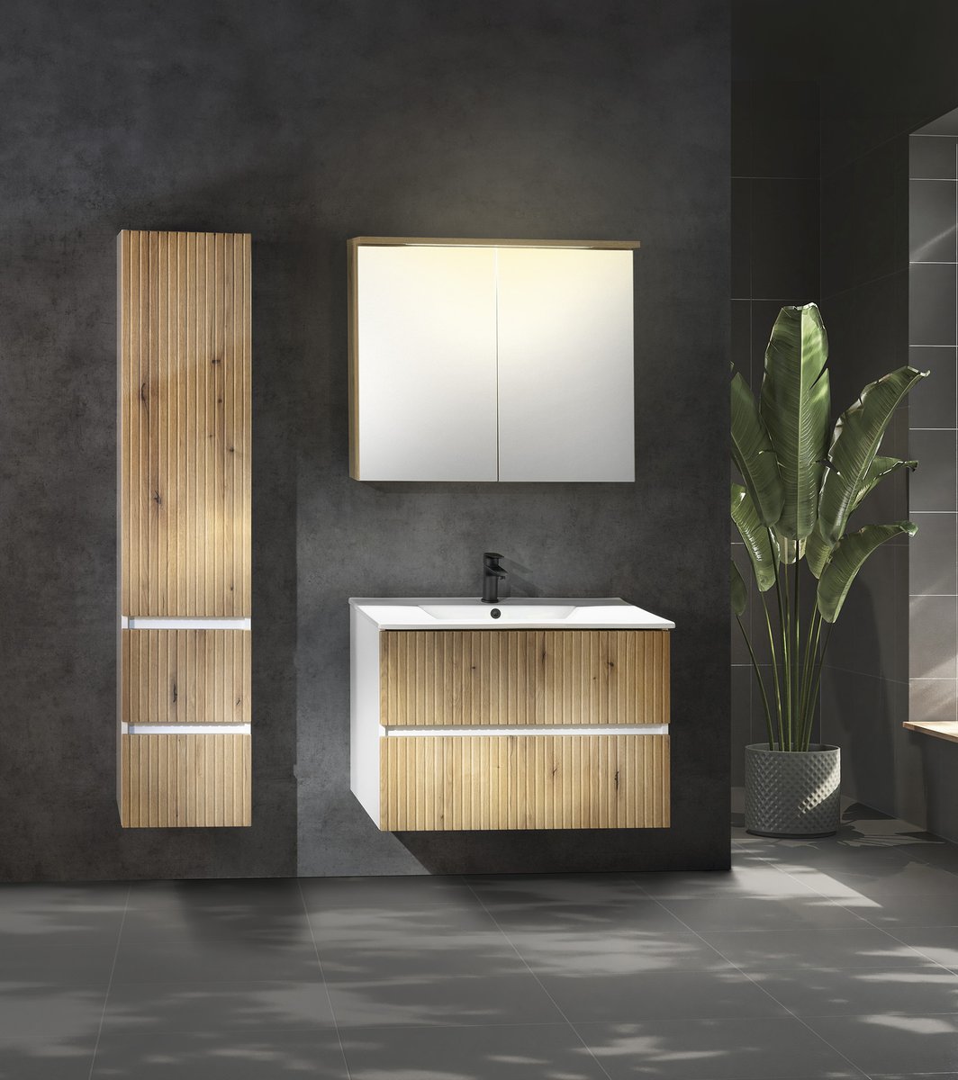 Aqualine PANEDA STRIP umyvadlová skříňka 99,5x55x45,2cm, dub emporio, v koupelně