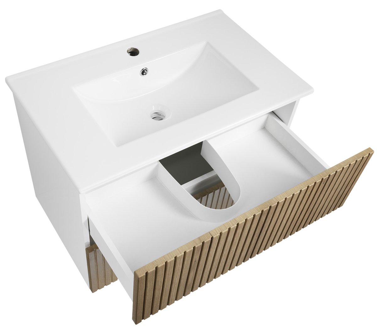 Aqualine PANEDA STRIP umyvadlová skříňka 74,5x55x45,2cm, dub emporio, s otevřenou zásuvkou