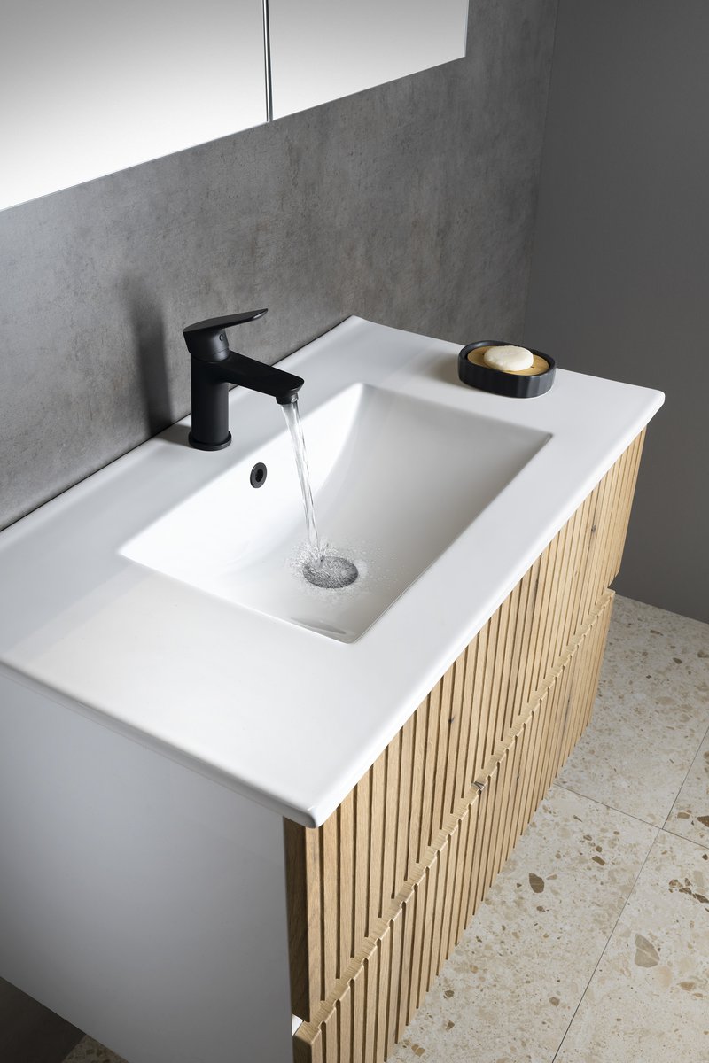 Aqualine PANEDA STRIP umyvadlová skříňka 79,5x55x45,2cm, dub emporio, umyvadlo s baterií