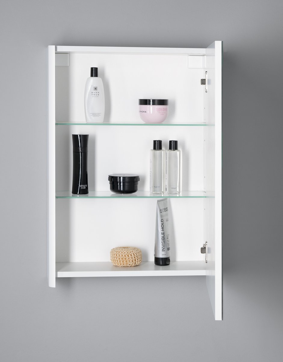 Aqualine DENEB galerka 50x70x18cm, bílá mat, s otevřenými dvířky a policemi