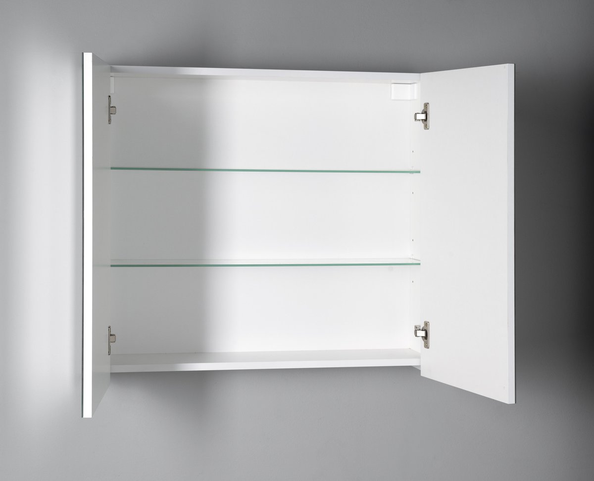 Aqualine DENEB galerka 80x70x18cm, bílá mat, s otevřenými dvířky a policemi