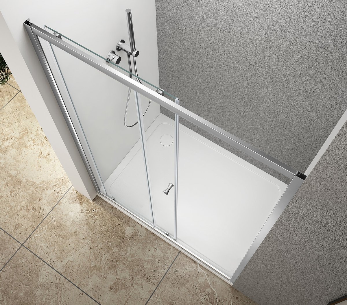 Aqualine UGGA posuvné sprchové dveře 1000mm, čiré sklo, pohled shora