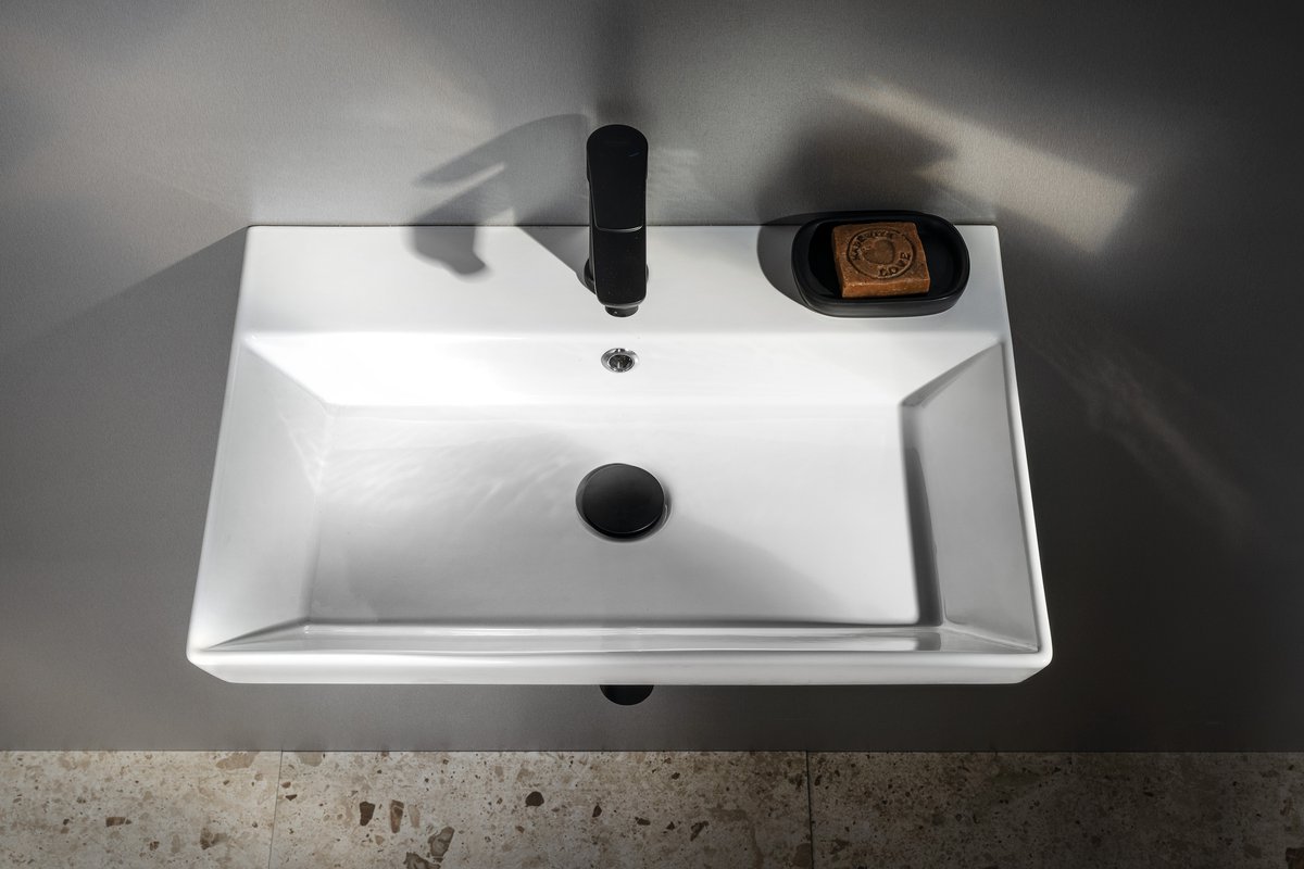 Aqualine ORION keramické umyvadlo 59x38,6cm, bílá, pohled shora na stěně