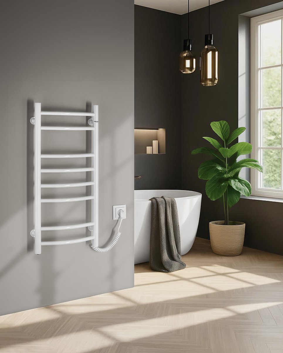 Aqualine SUPE elektrický sušák ručníků, 360x800mm, 107W, bílý, v koupelně