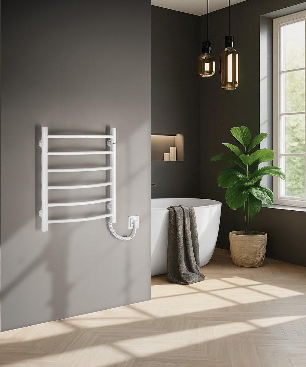 Aqualine SUPE elektrický sušák ručníků, 480x600mm, 148W, bílý, v koupelně