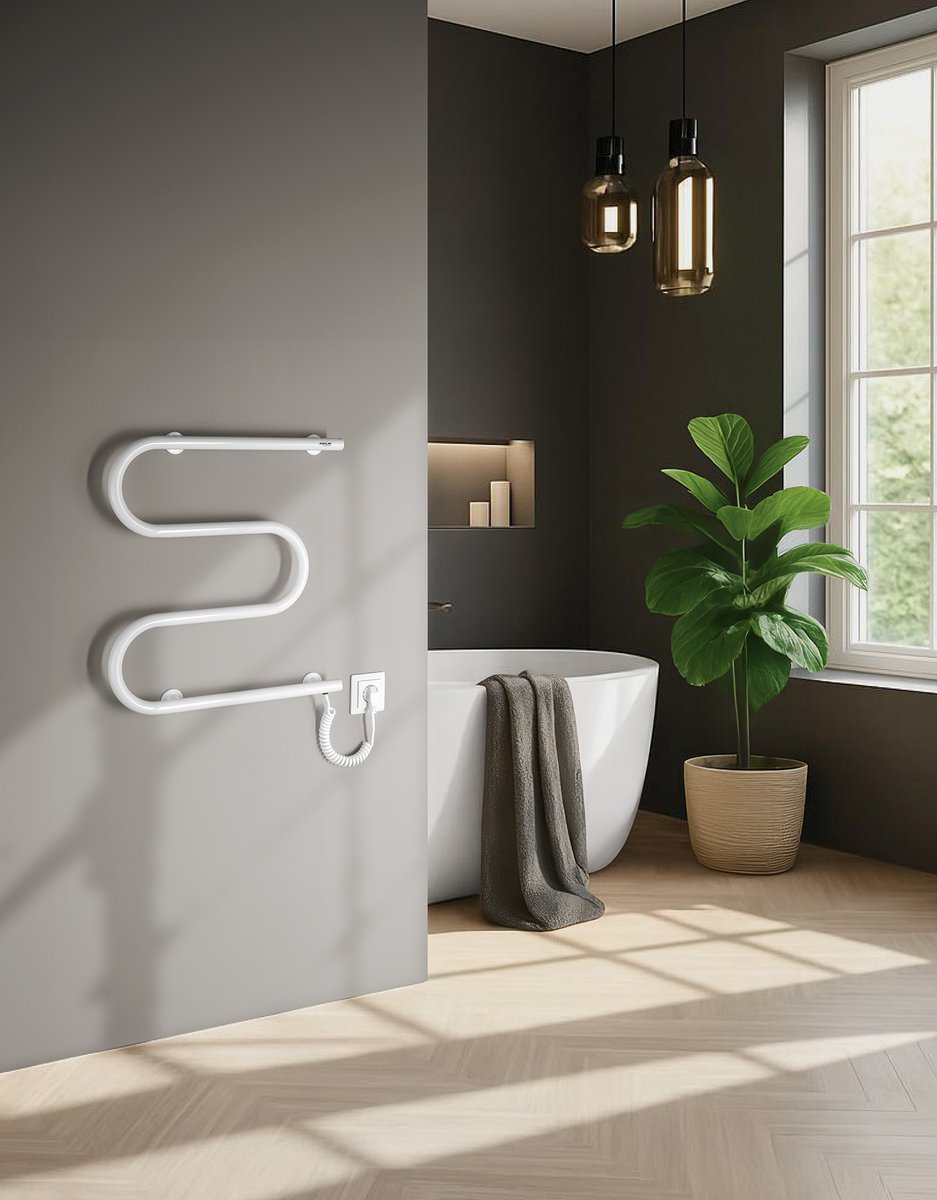 Aqualine VIPE elektrický sušák ručníků, 500x500mm, 59W, bílý, v koupelně