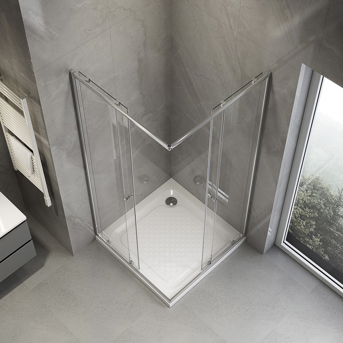 Aqualine AGGA čtvercová sprchová zástěna 700x700mm, čiré sklo, pohled shora