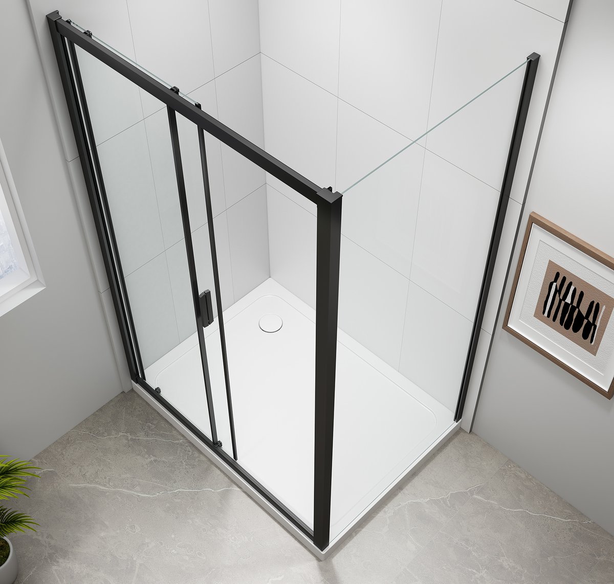 Polysan EASY BLACK obdélníkový sprchový kout 1300x900mm, čiré sklo L/P varianta, v koupelně