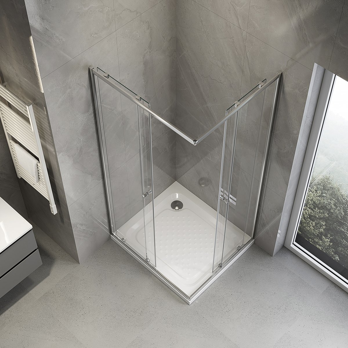 Aqualine AGGA obdélníková sprchová zástěna 900x800mm, čiré sklo, pohled shora