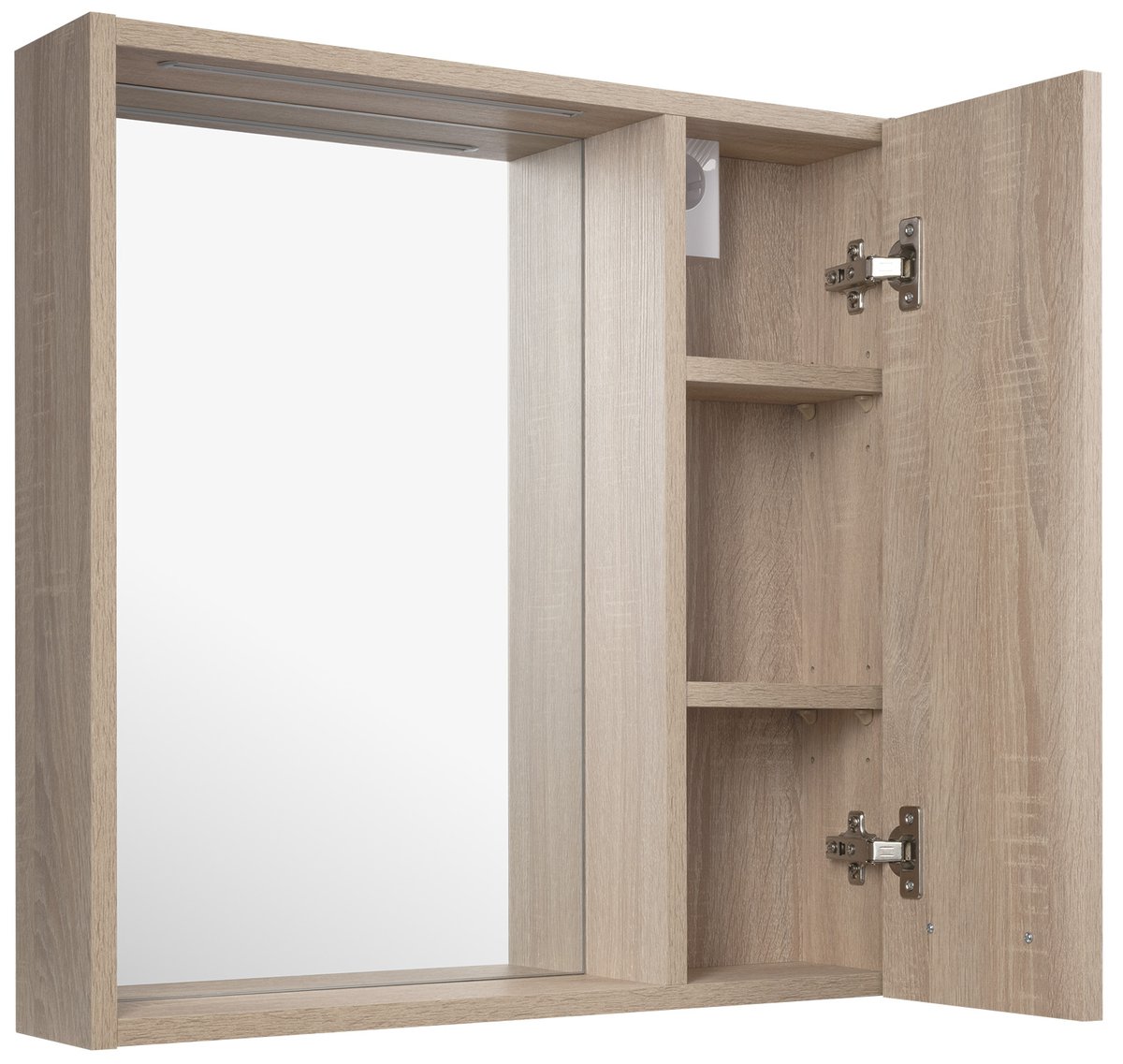 Aqualine ZOJA/KERAMIA FRESH STRIP galerka s LED osvětlením, 60x60x14cm, pravá, dub platin, s otevřenými dvířky
