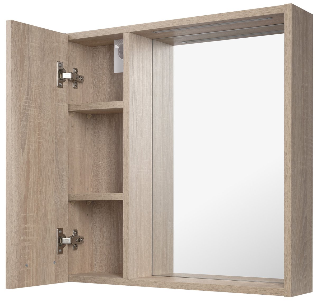 Aqualine ZOJA/KERAMIA FRESH STRIP galerka s LED osvětlením, 60x60x14cm, levá, dub platin, s otevřenými dvířky
