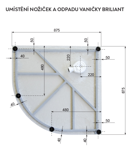 ARTTEC BRILIANT 90x90 cm - Masážní sprchový box model 5 grape sklo, technický nákres